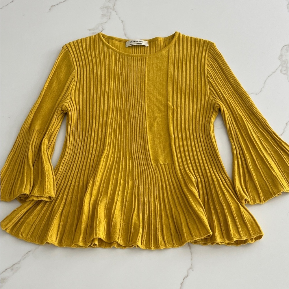 Aldo Martins Mustard Ribbed Wool Peplum Sweater - Picture 8 of 14